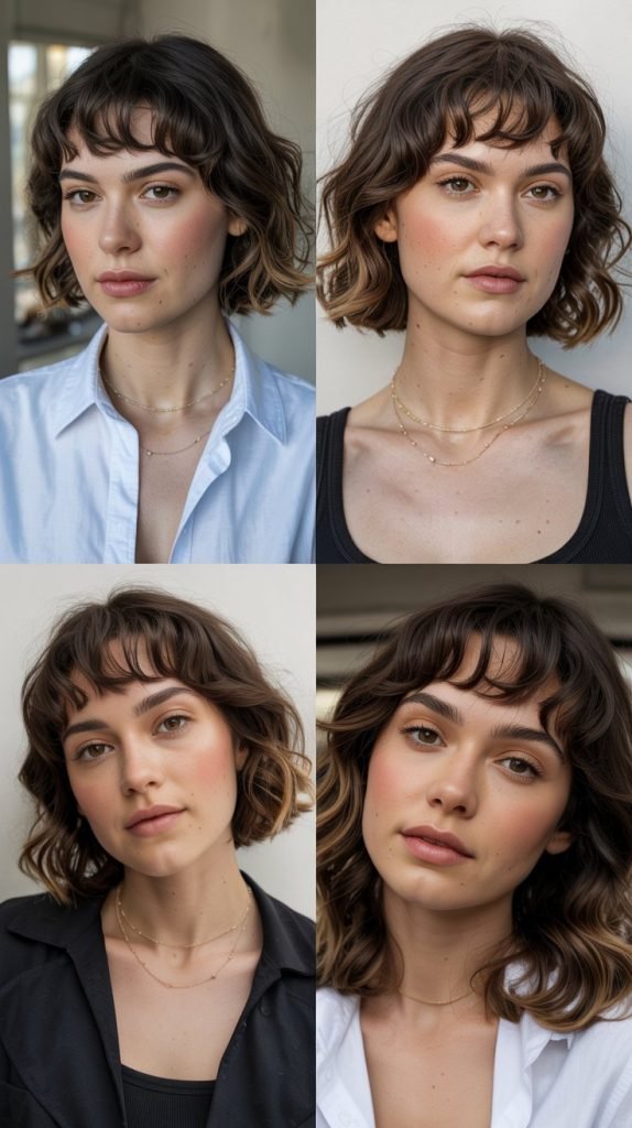 23. Collarbone Cut with Eyebrow-Grazing Bangs