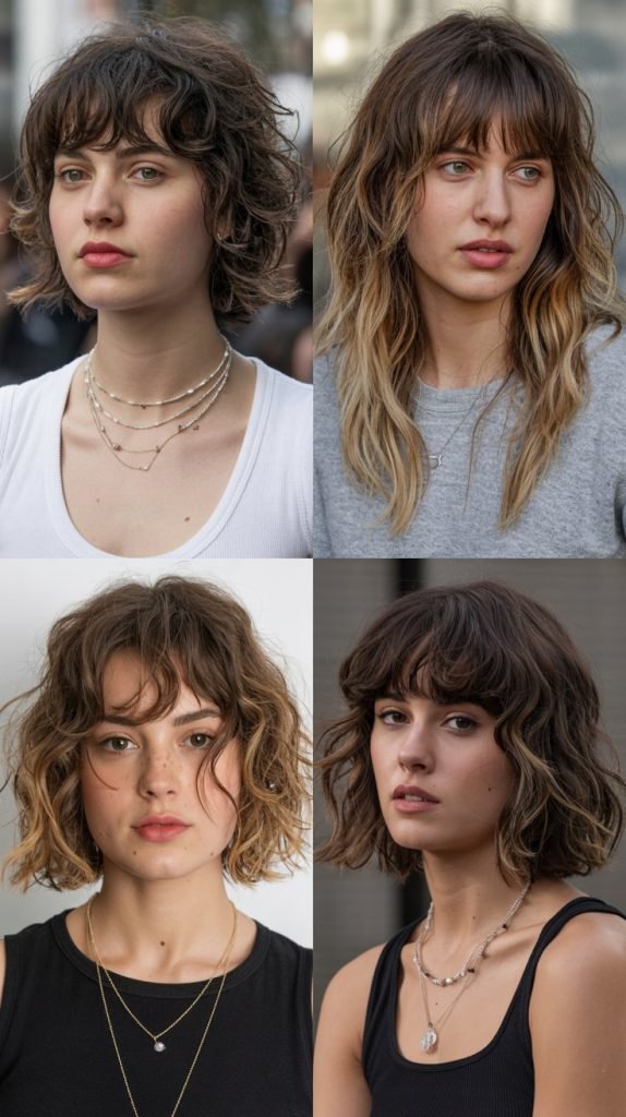 20. Messy Lob with Uneven Fringe