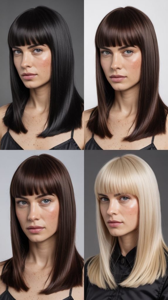  Sleek Straight Medium Hair With Blunt Bangs
