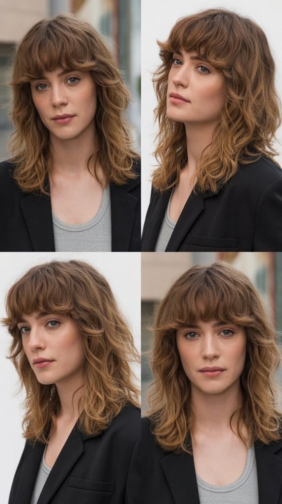 . Tousled Medium Length with Curtain Bangs