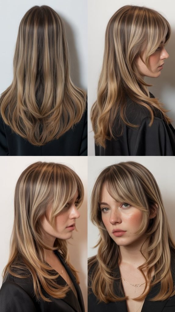 V-Cut Layers With Arched Bangs