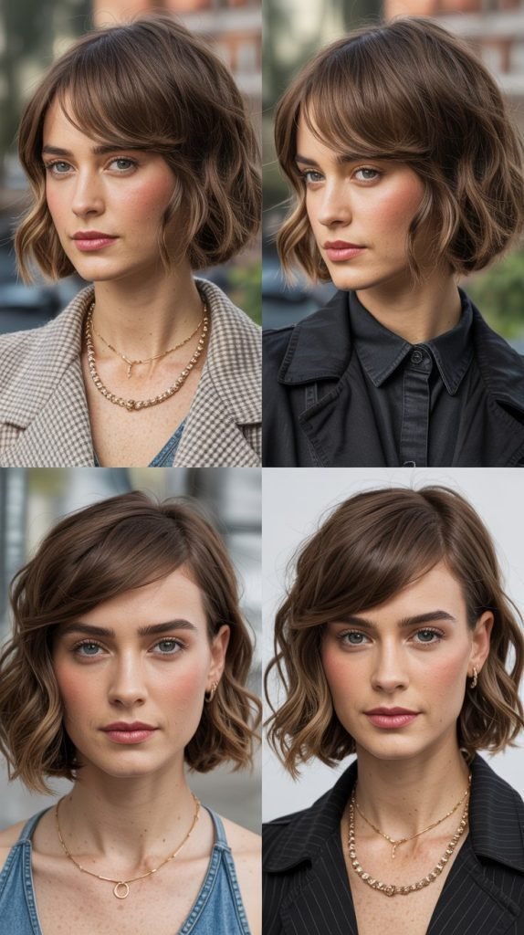 Side-Swept Baby Bangs With Wavy Bob