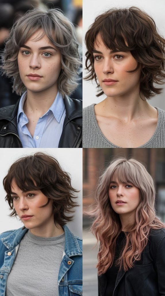 7. Choppy Medium Cut with Piecey Bangs