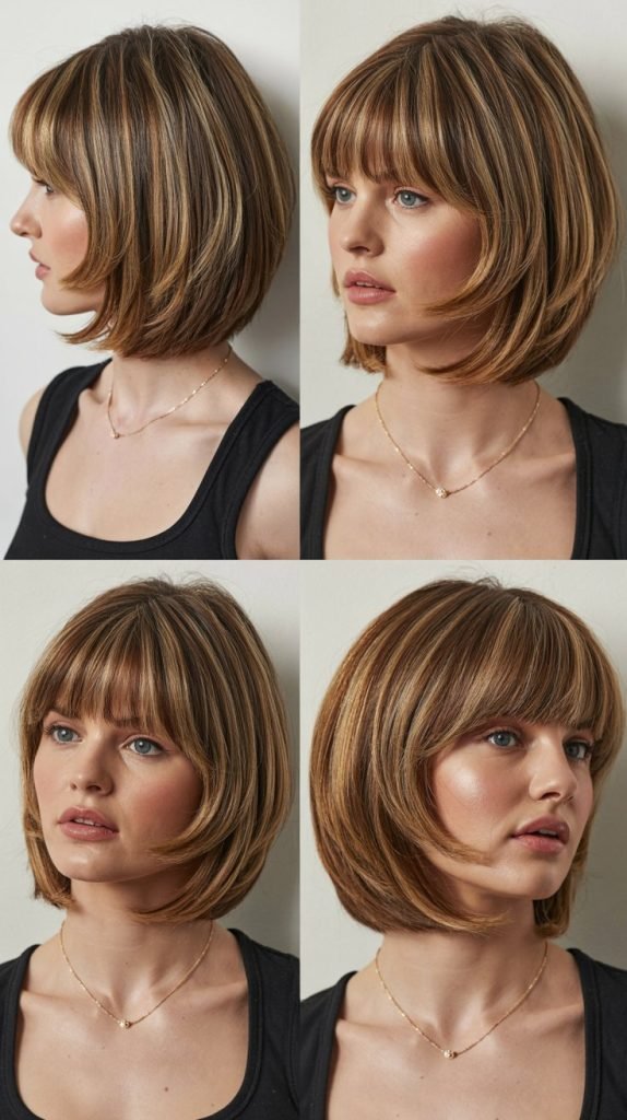  Curtain Bangs with Layered Bob Length
