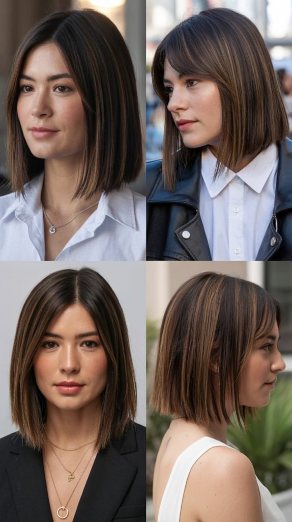 4. Straight Cut with Side-Swept Bangs
