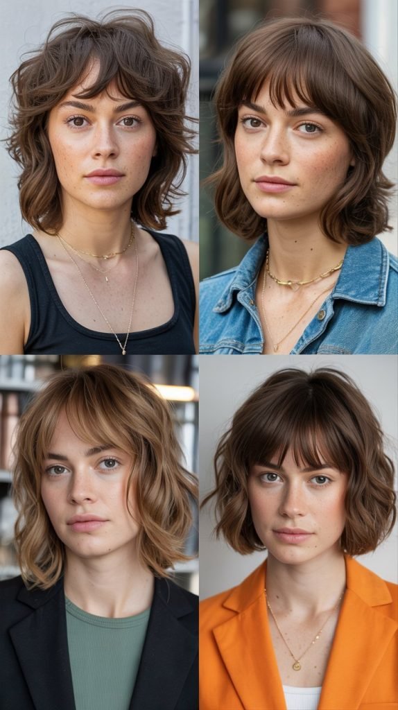 Textured Medium Layers With Eyebrow-Skimming Bangs