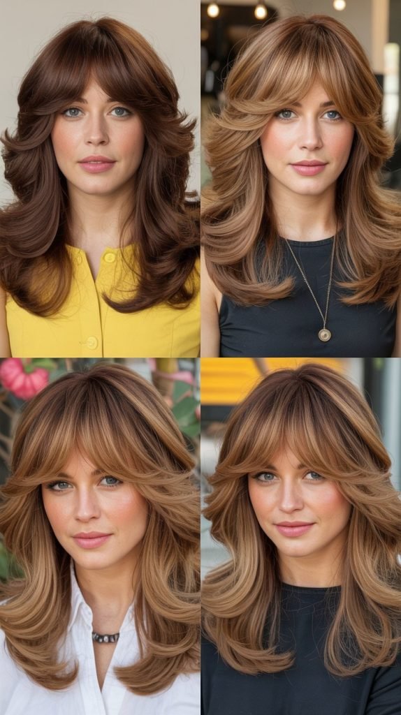 Voluminous Medium Layers With Curtain Bangs