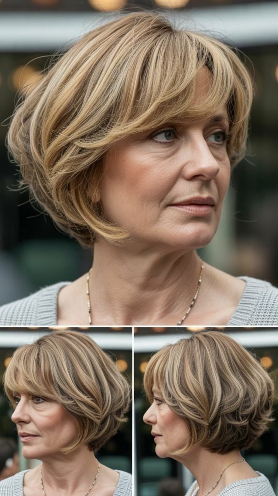  Layered Bob with Side-Swept Bangs