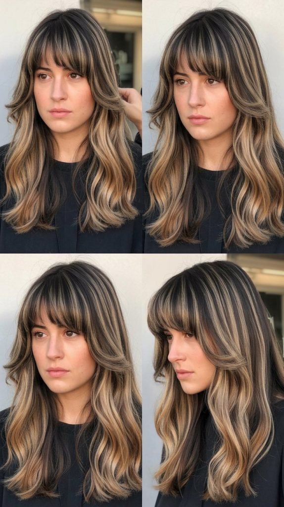 Soft Curtain Bangs with Balayage Highlights