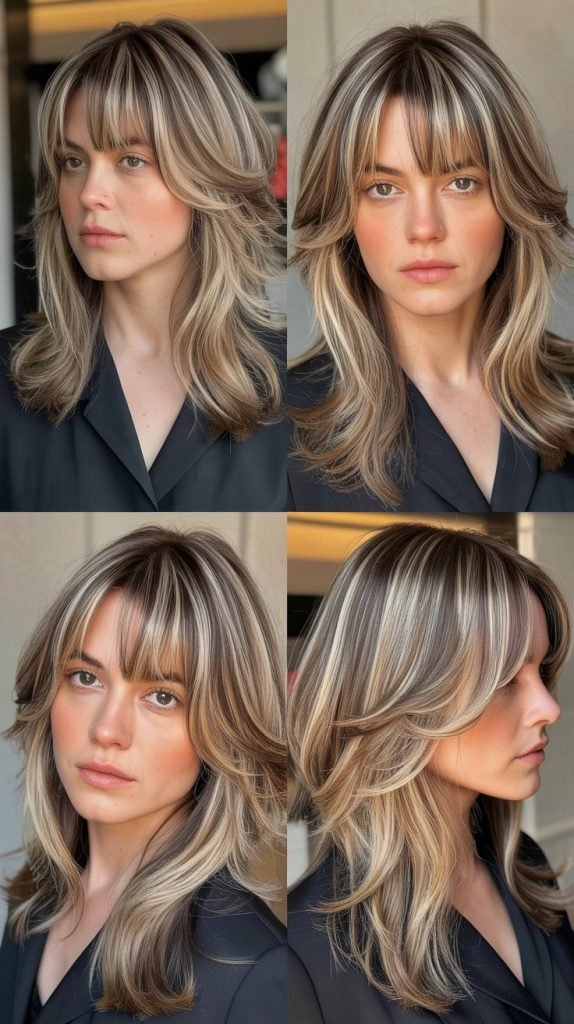 Wispy Fringe with Layered Lob and Highlights