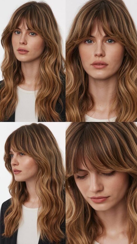 Curtain Bangs with Balayage-Enhanced Layers
