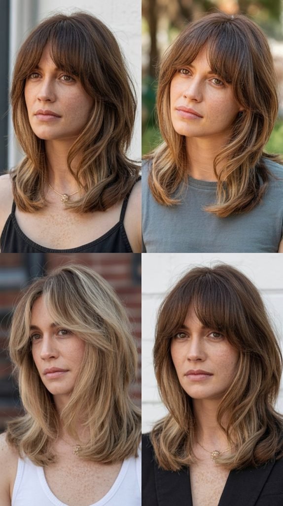 Classic Shoulder-Length Layers With Curtain Bangs