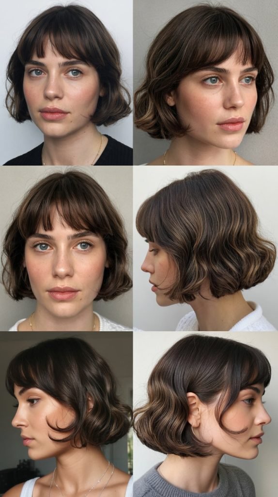 26. Curved Bob with Baby Curtain Bangs