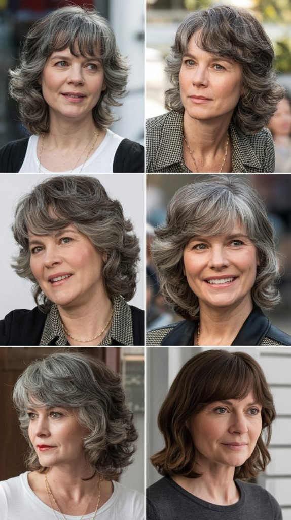 Curtain Bangs with Gray Blend