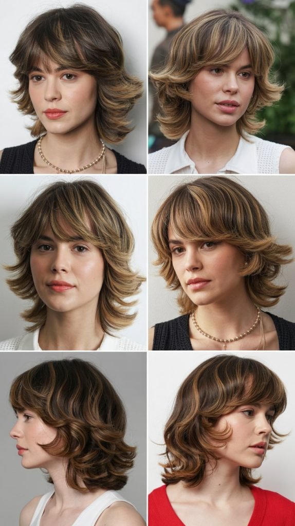 19. Layered Medium Cut with Swoopy Bangs