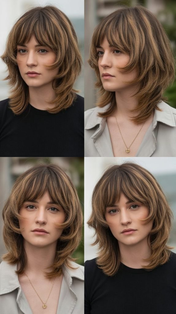  Medium Cut with Graduated Layers and Full Bangs