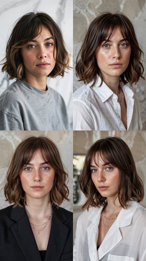 Rounded Lob With Soft Curtain Bangs