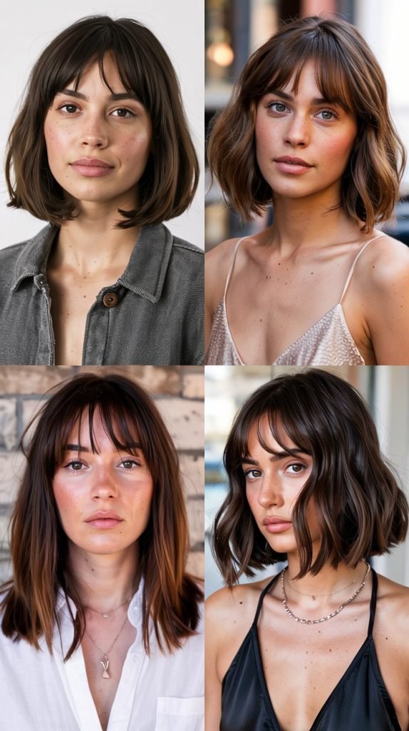 Sleek Lob With Baby Curtain Bangs