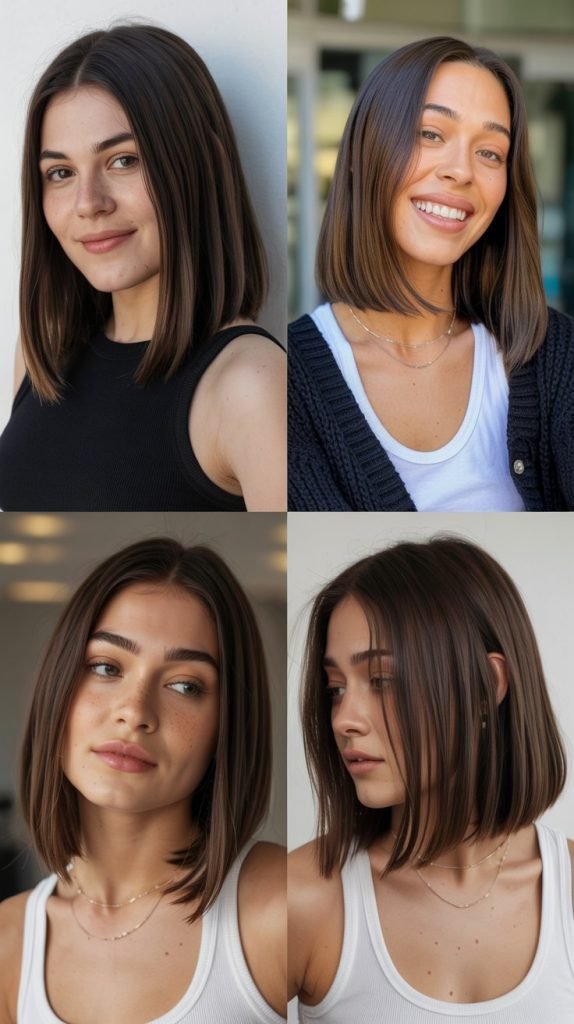 . Sleek Lob with Middle Part