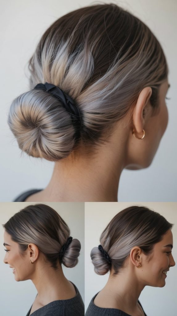 Sleek Low Bun with Gray Gradient