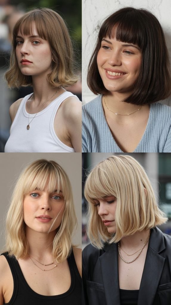  Straight-Across Bangs with One-Length Bob