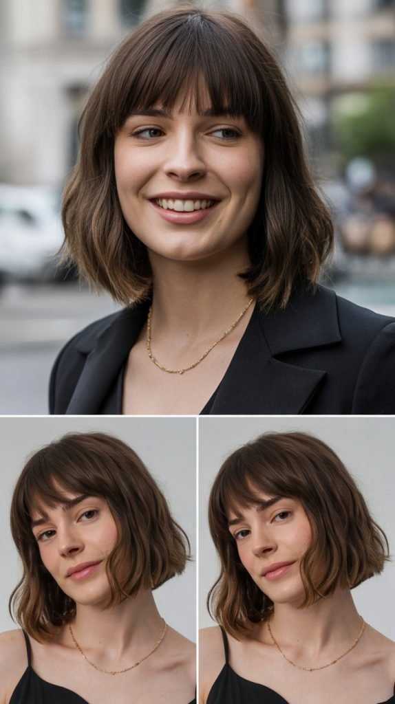 Straight Medium Lob with Blunt Bangs