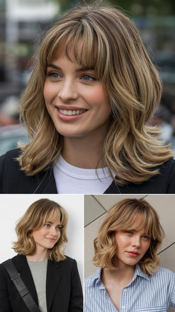 Swoopy Bangs with Layered Waves