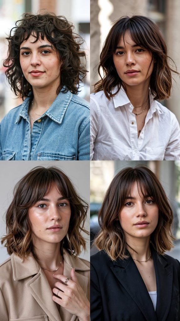 Textured Wavy Lob With Curtain Bangs