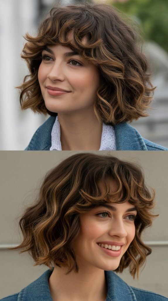 Wavy Medium Bob with Eyebrow-Skimming Bangs