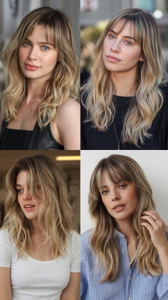  Wispy Curtain Bangs with Dimensional Balayage