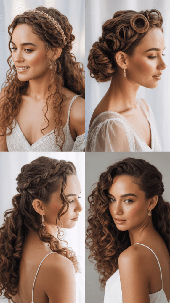 Curly Braided Headband with Loose Waves