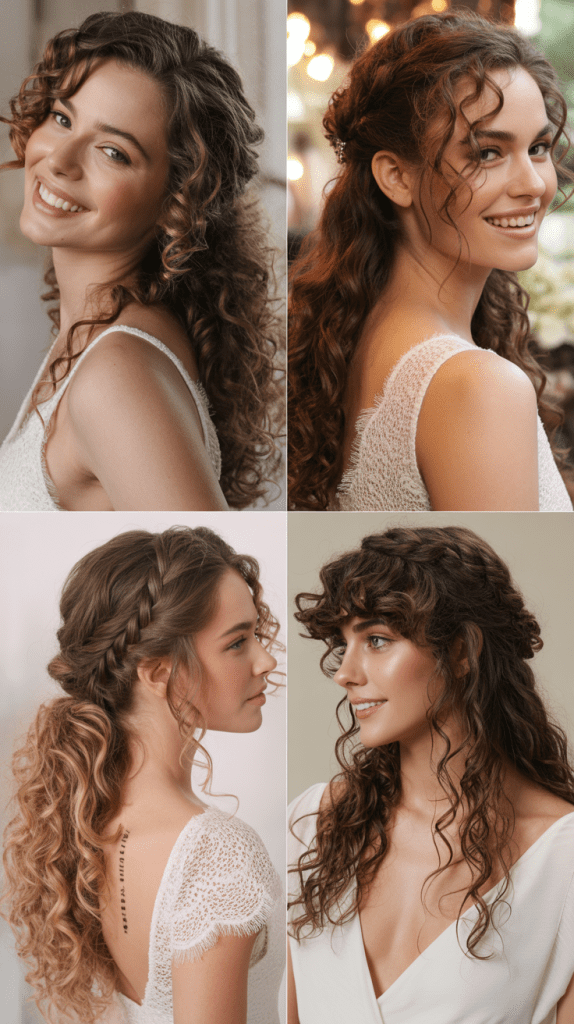 Pulled-Back Curly Half-Crown