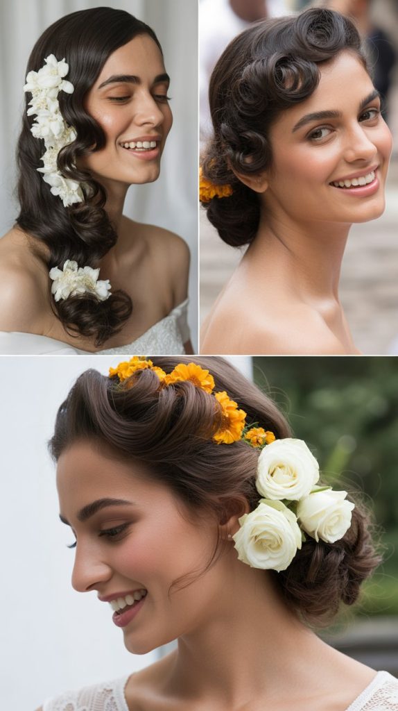 Goan Catholic Bride Vintage Waves with Fresh Flowers