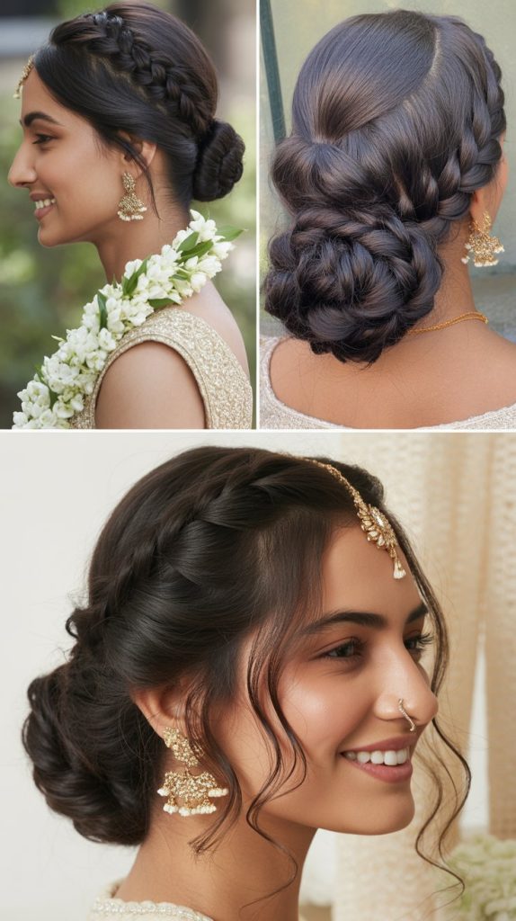 Braided Crown with Bun and Hanging Curls