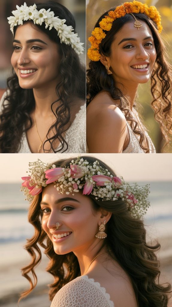Loose Bohemian Waves with Flower Crown
