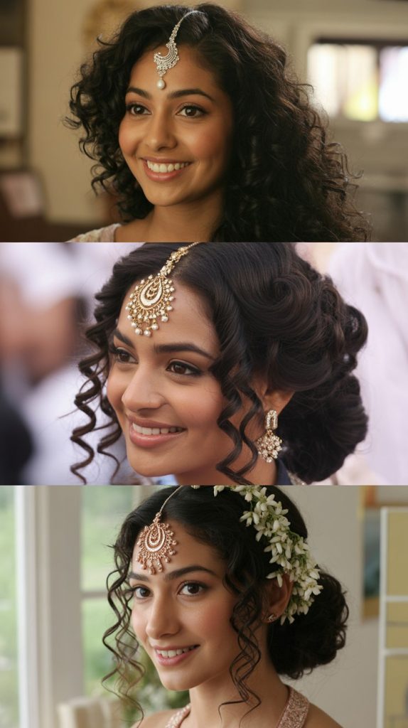 Center-Parted Defined Curls with Maang Tikka