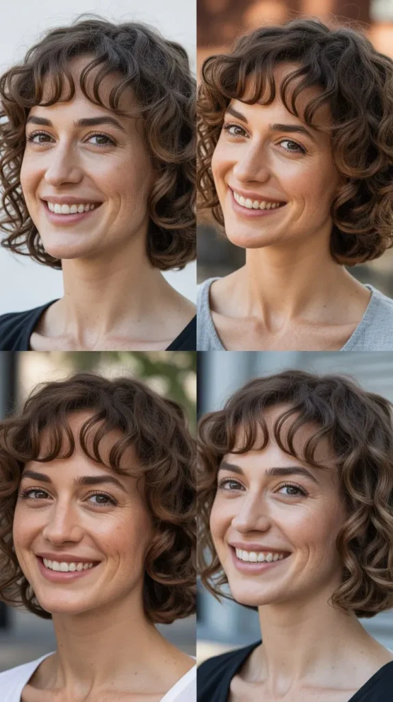 Curly Lob With Curved Bangs