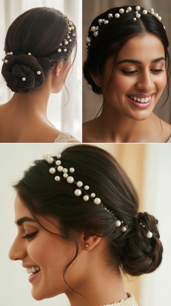 Twisted Low Chignon with Pearl Pins