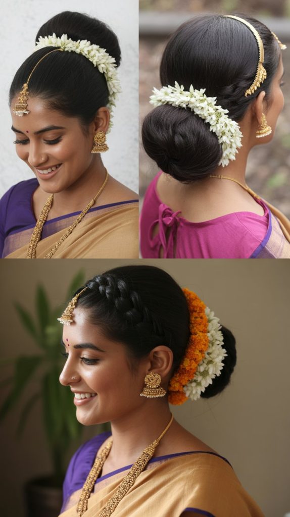 Maharashtrian Nauvari Style High Bun with Ambada