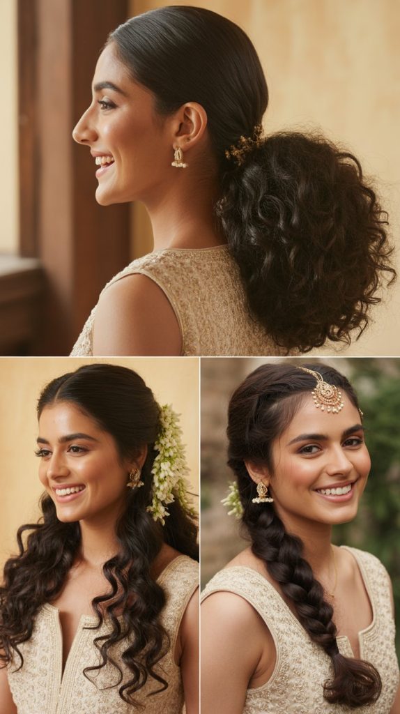 Sleek Top with Voluminous Curly Ponytail