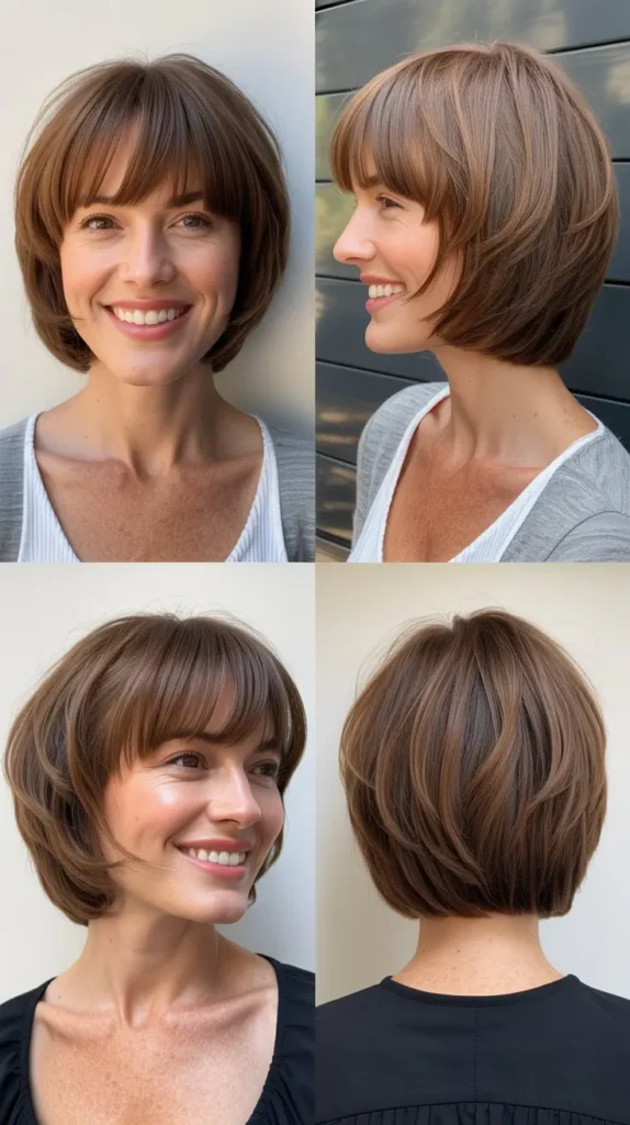 Stacked Lob With Graduated Bangs