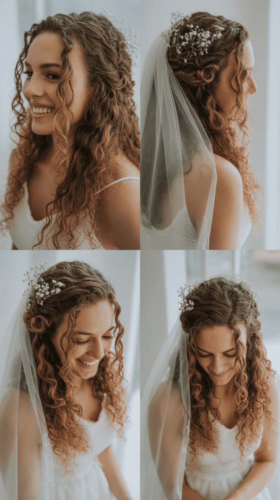 Loose Curls with Delicate Veil Placement