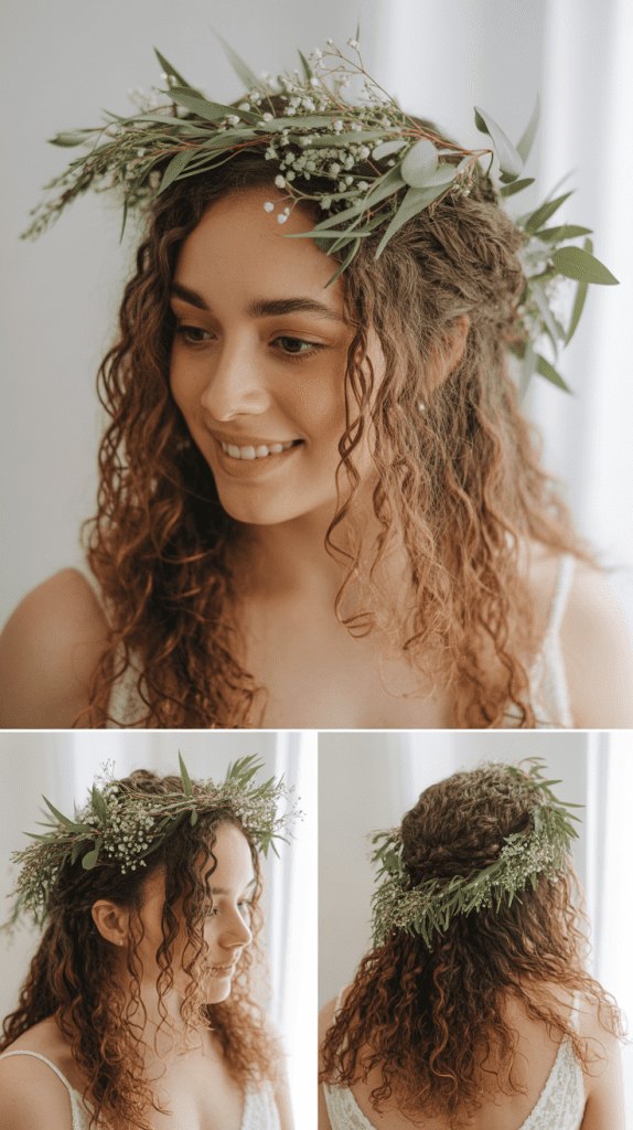 Natural Curls with Halo of Greenery