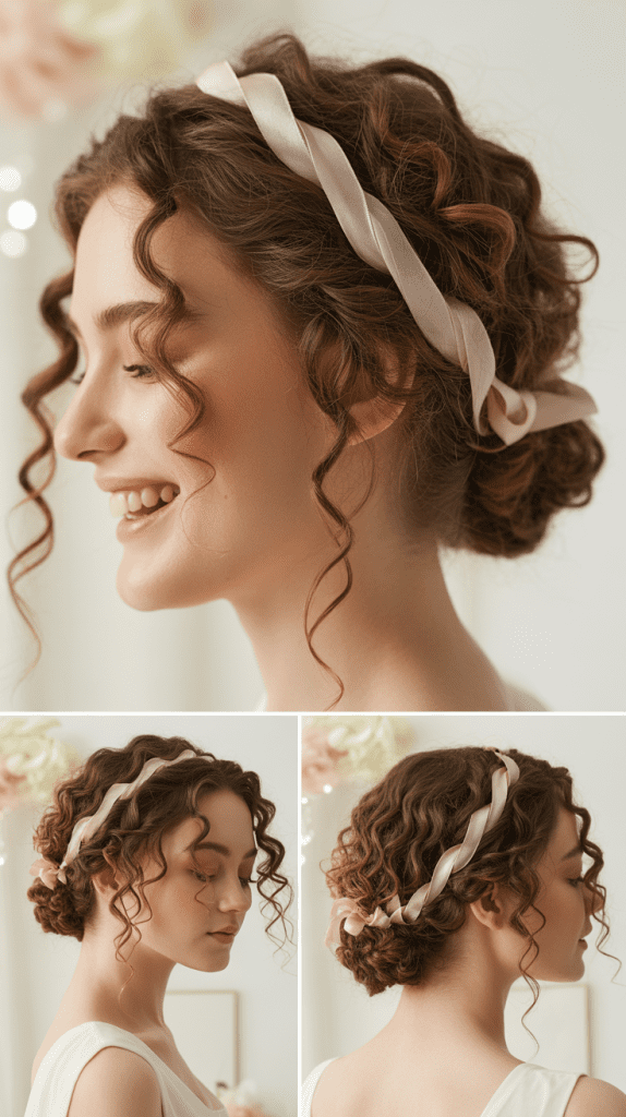 Soft Curly Updo with Ribbon Detail