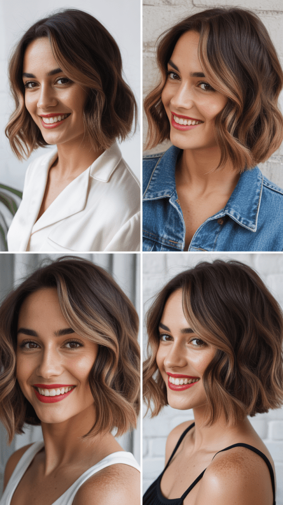 Caramel Balayage on Short Brown Bob