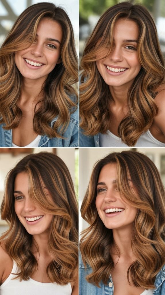 Caramel Highlights On Medium-Length Golden Brown Hair