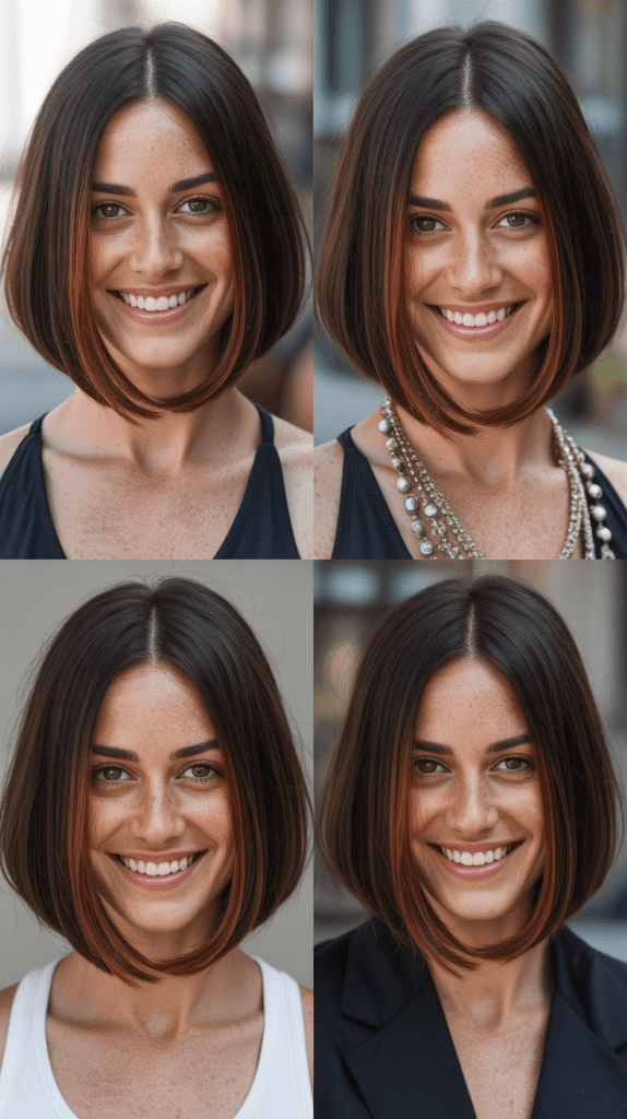 Mahogany Highlights on Dark Brown Bob