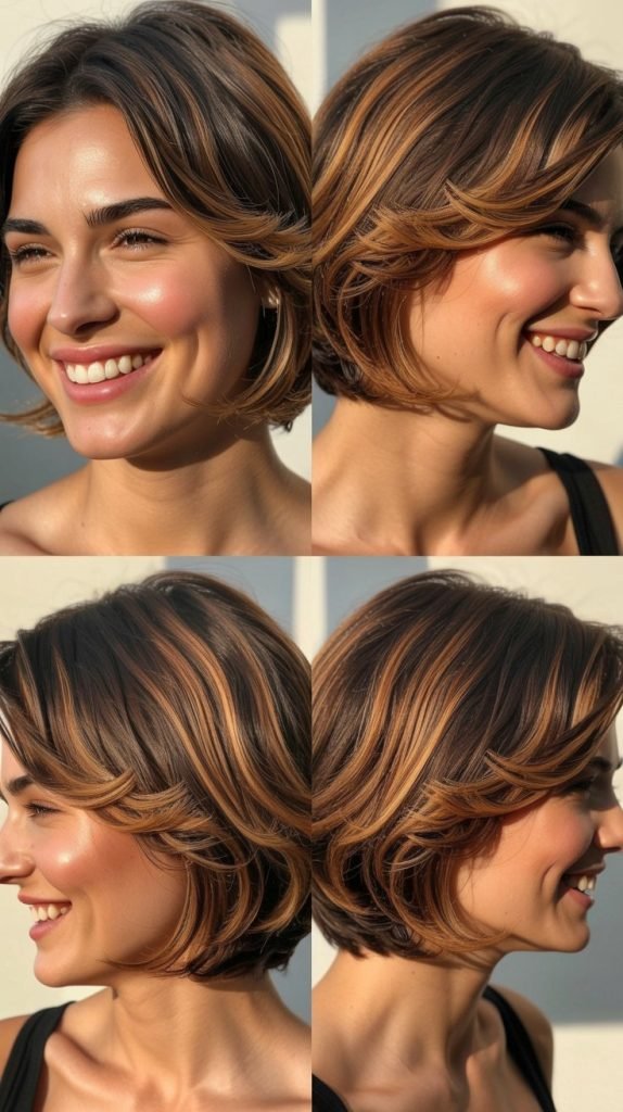 Caramel Highlights On Short Golden Brown Hair
