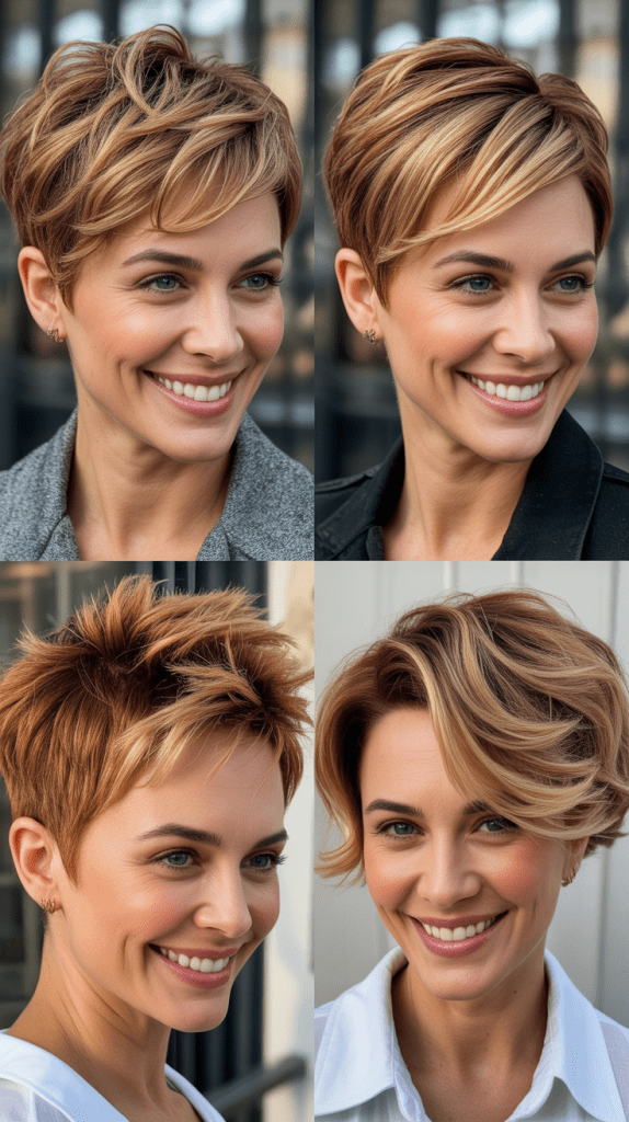 Honey Blonde Highlights on Pixie Cut