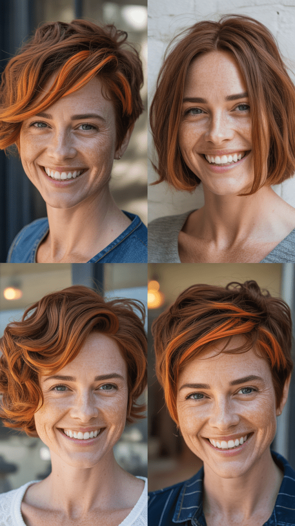 Ginger Highlights on Short Brown Hair